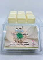 Load image into Gallery viewer, Najmah Naturals Wax Melts are handcrafted from 100% Natural Soy Wax, High Quality Fragrance and Essential Oils. All fragrances and essential oils used are vegan, paraben, formaldehyde and phthalate free. All colors are achieved by using plant-based ingredients. No wick or flame is needed.

