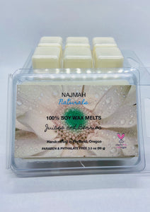 Najmah Naturals Wax Melts are handcrafted from 100% Natural Soy Wax, High Quality Fragrance and Essential Oils. All fragrances and essential oils used are vegan, paraben, formaldehyde and phthalate free. All colors are achieved by using plant-based ingredients. No wick or flame is needed.