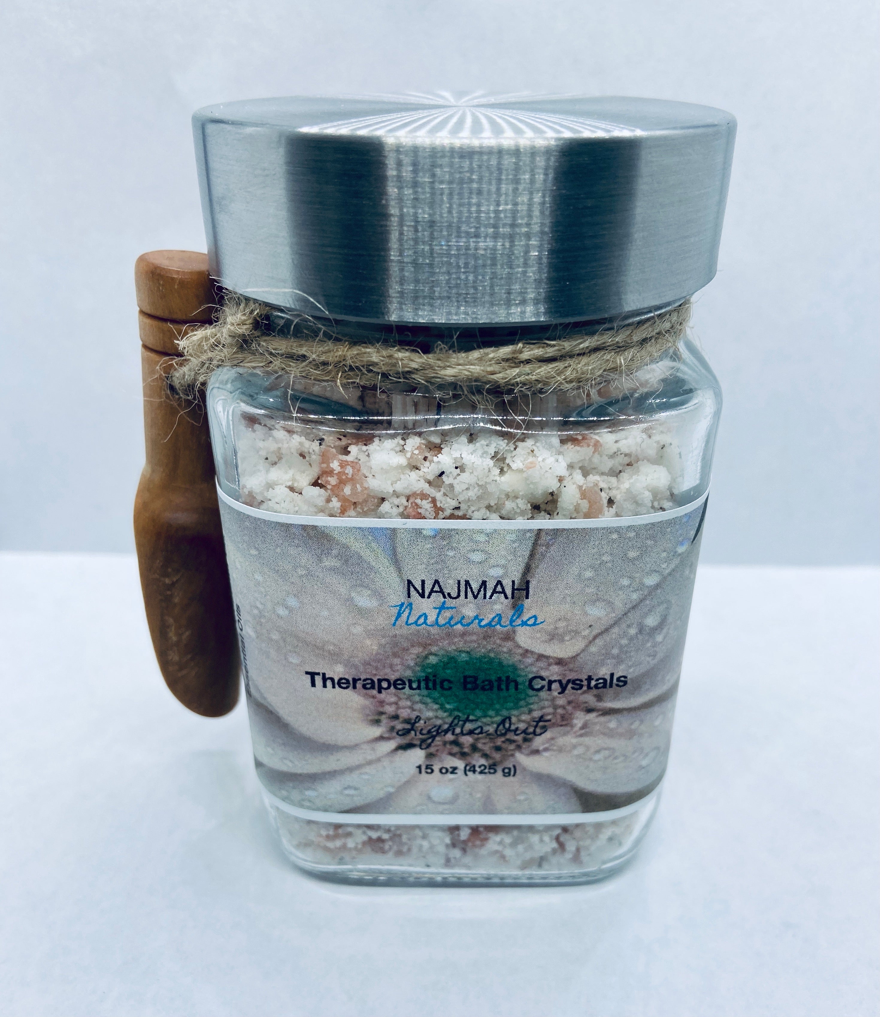 Our Lights Out Therapeutic Bath Crystals are the ultimate relaxation, self care herbal salts with Epson Salt, Himalayan Pink Salt, Sodium Bicarbonate (Aluminum-Free), Lavender Flowers, Organic Coconut Oil and Essential Oils.